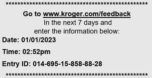 Kroger receipt contains survey entry details